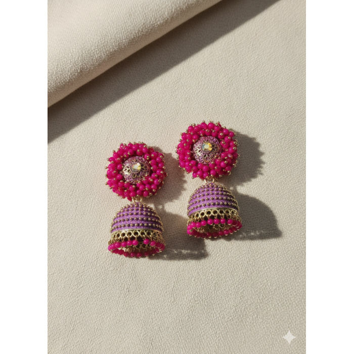 Pink Jhumka Earrings for Women & Girls – Traditional Imitation Jewellery