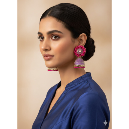Pink Jhumka Earrings for Women & Girls – Traditional Imitation Jewellery
