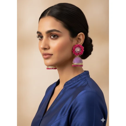 Pink Jhumka Earrings for Women & Girls – Traditional Imitation Jewellery