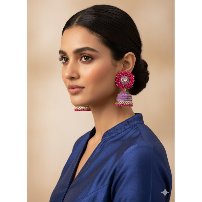 Pink Jhumka Earrings for Women & Girls – Traditional Imitation Jewellery