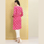 Back View of Pink Printed Kurta Set with White Pants