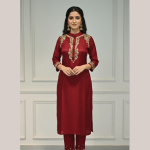 Premium Red Dola Silk Suit with Hand Embroidery – Aadvic