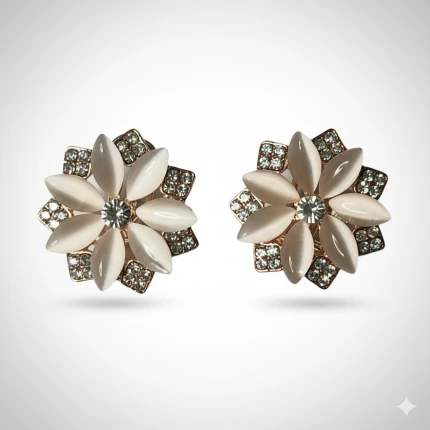 Rose Gold Flower Earrings in Rose Gold Plating