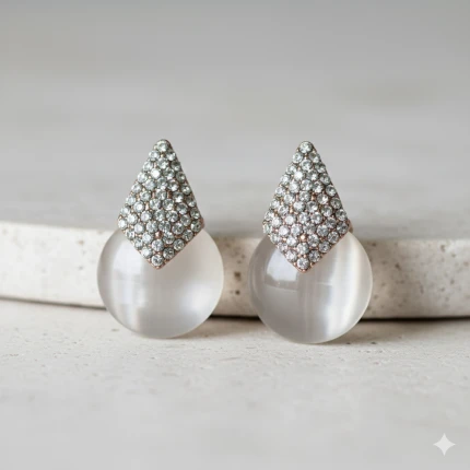Rose Gold Pyramid Crystal Drop Earrings with crystal detailing