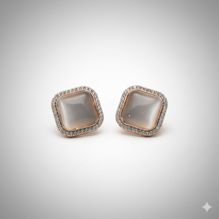 Side angle of Rose Gold Square Shape CZ Stud Earrings for Girls