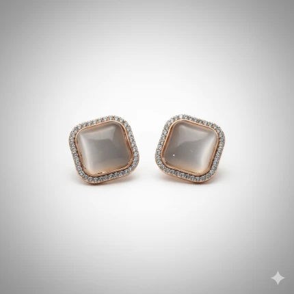 Side angle of Rose Gold Square Shape CZ Stud Earrings for Girls