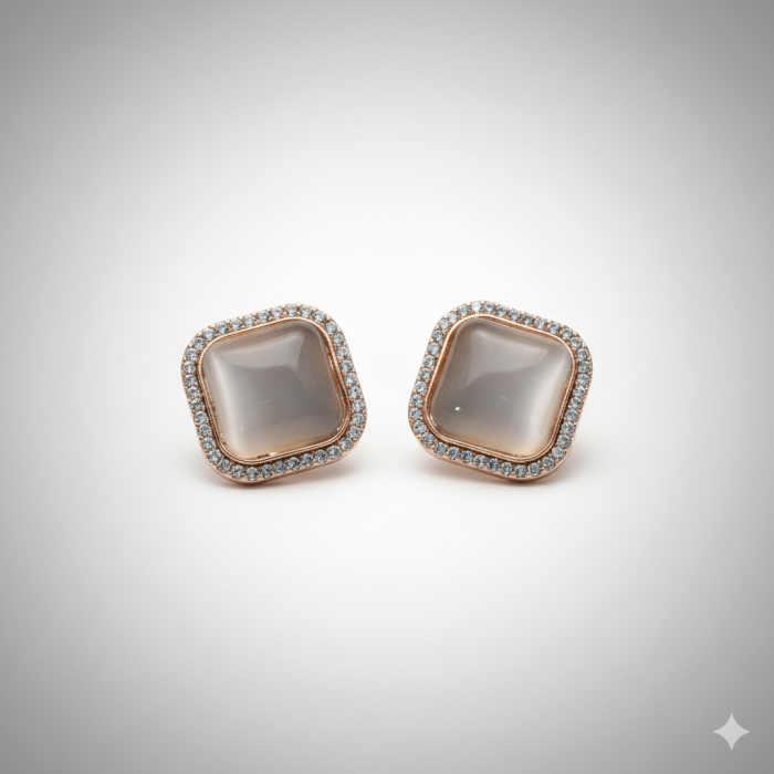 Side angle of Rose Gold Square Shape CZ Stud Earrings for Girls
