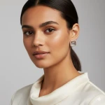 Front view of Rose Gold Square Shape Stud Earrings with CZ for Women