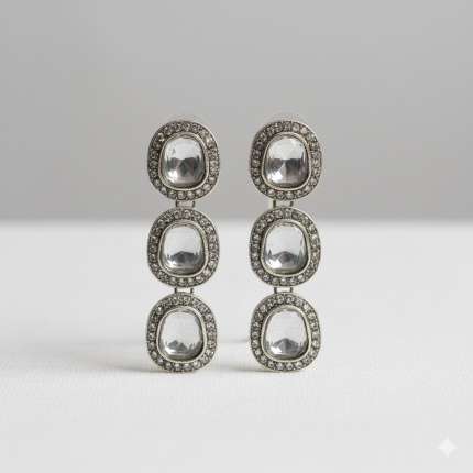 Silver Plated White Kundan & CZ Studded Earrings for Women – Imitation Jewellery