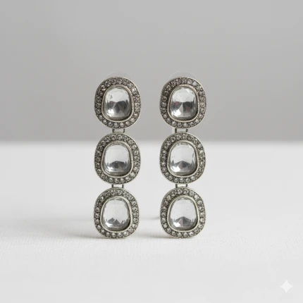 Silver Plated White Kundan & CZ Studded Earrings for Women – Imitation Jewellery
