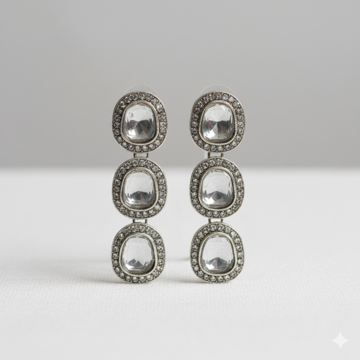 Silver Plated White Kundan & CZ Studded Earrings for Women – Imitation Jewellery