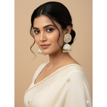 White Jhumka Earrings for Women & Girls – Traditional Imitation Jewellery