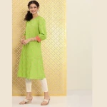 Women’s Green Bandhani Foil Print Kurta with White Pants Front View