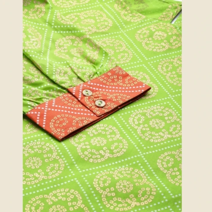 Closeup of Bandhani Foil Print Kurta Fabric Detailing