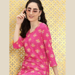 Side View of Pink Printed Kurta with White Pants