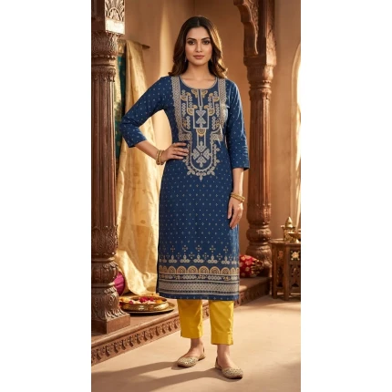 Pure Cotton Blue Colour Printed Kurti