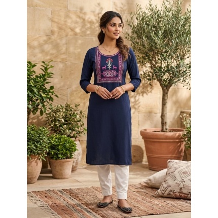 Pure Cotton Fabric Heavy Embroidery Yoke Branded Kurti