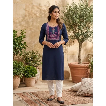 Pure Cotton Fabric Heavy Embroidery Yoke Branded Kurti