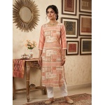 Pure Cotton Peach Colour Printed Kurti